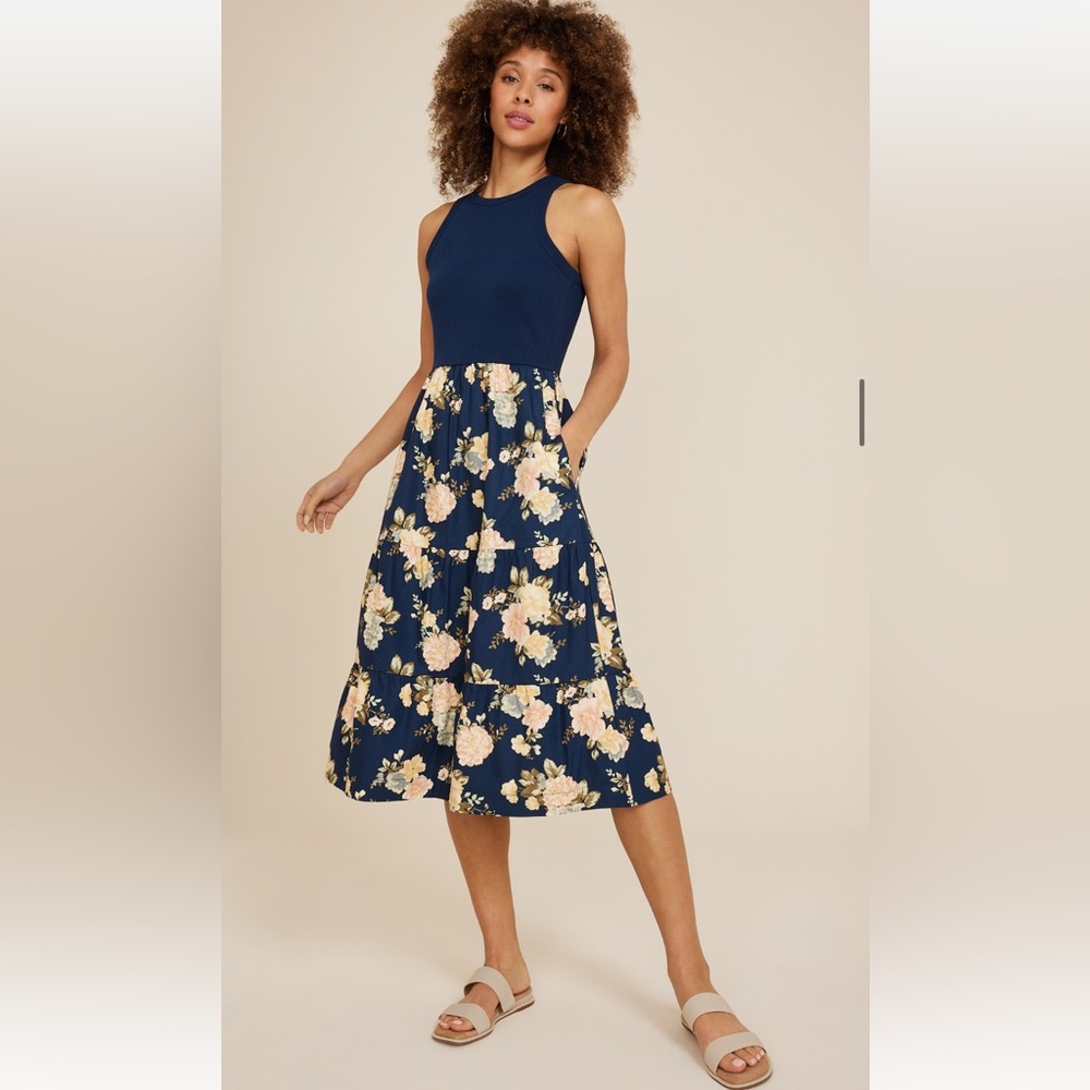 Maurices tank tiered dress in navy combo
